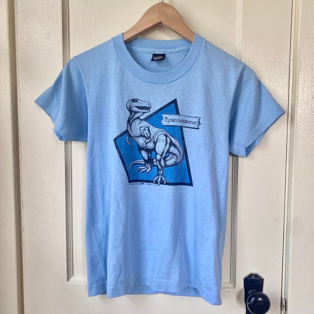 Vintage 90s y2k blue trex dinosaur baby tee